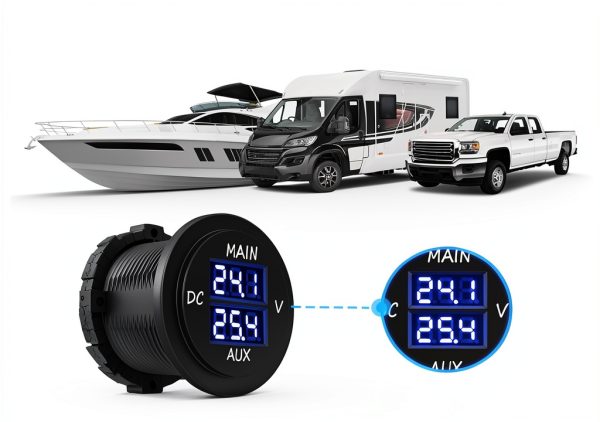 MICTUNING Double Voltmeter Blue Panel Mount 12-24V-3