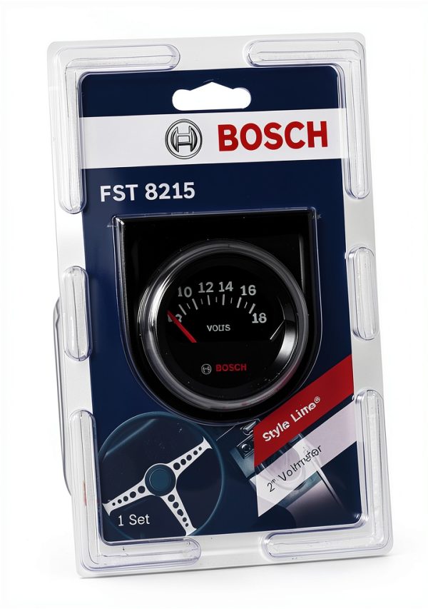 Bosch 2" Black Dial Voltmeter Gauge SP0F000051 Aluminum 8-18V 60°-2